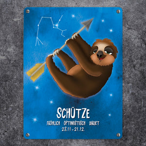 Metallschild mit Faultier Sternzeichen Schütze Motiv