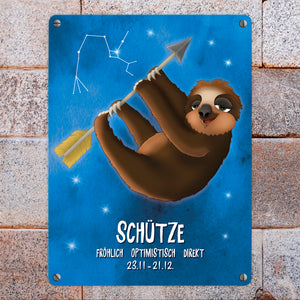 Metallschild mit Faultier Sternzeichen Schütze Motiv