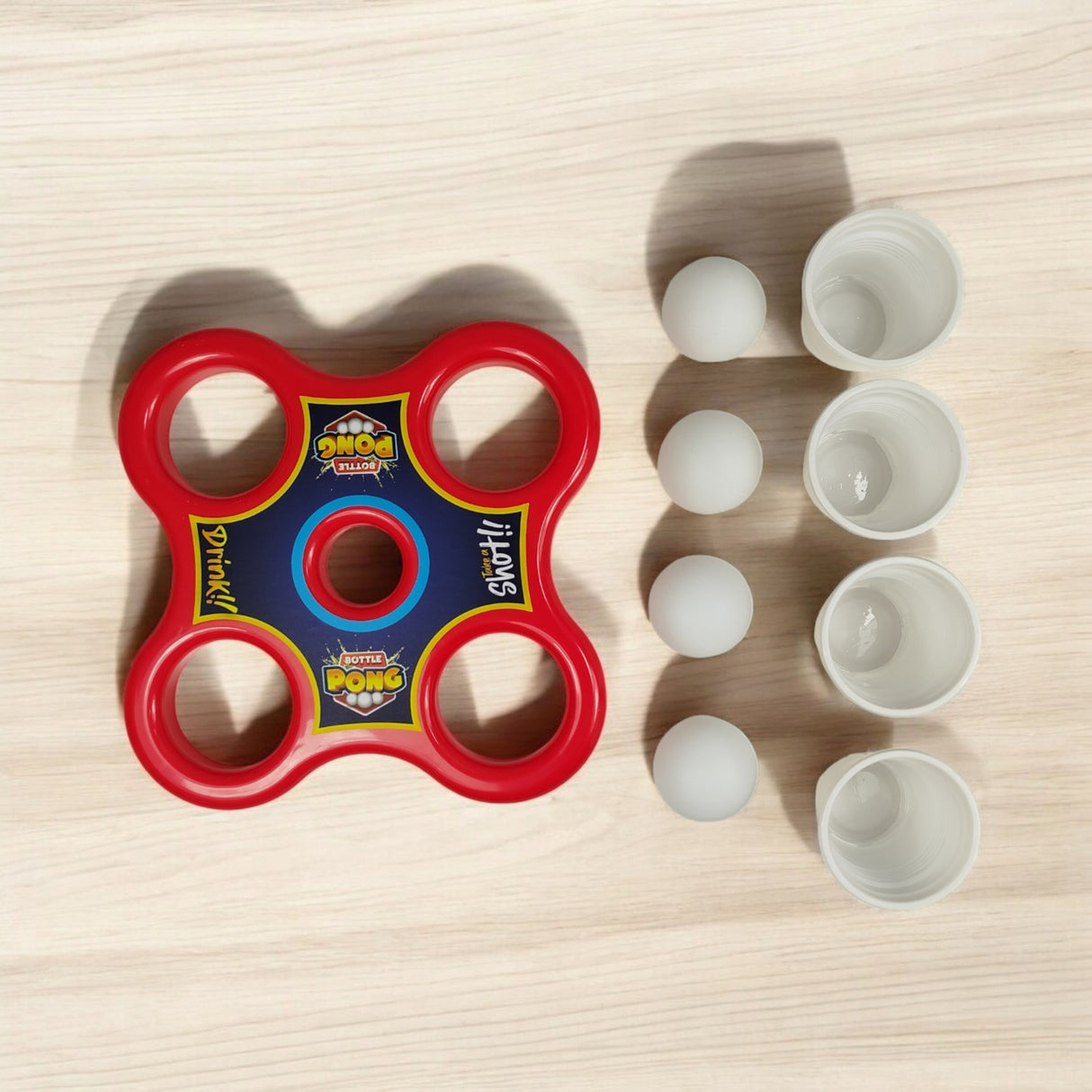 Shot Pong Trinkspiel - Pong Hero Partyspiel mit 4 Bechern