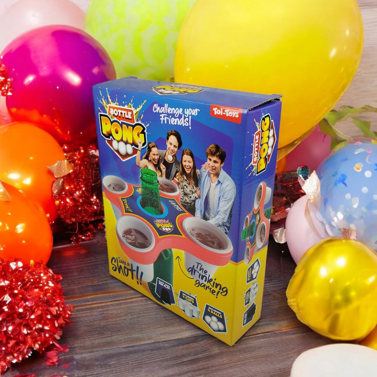 Shot Pong Trinkspiel - Pong Hero Partyspiel mit 4 Bechern