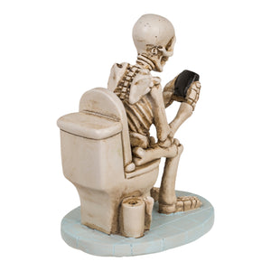 Skelett mit Handy auf Toilette Dekofigur - Halloween Deko Figur aus Polyresin