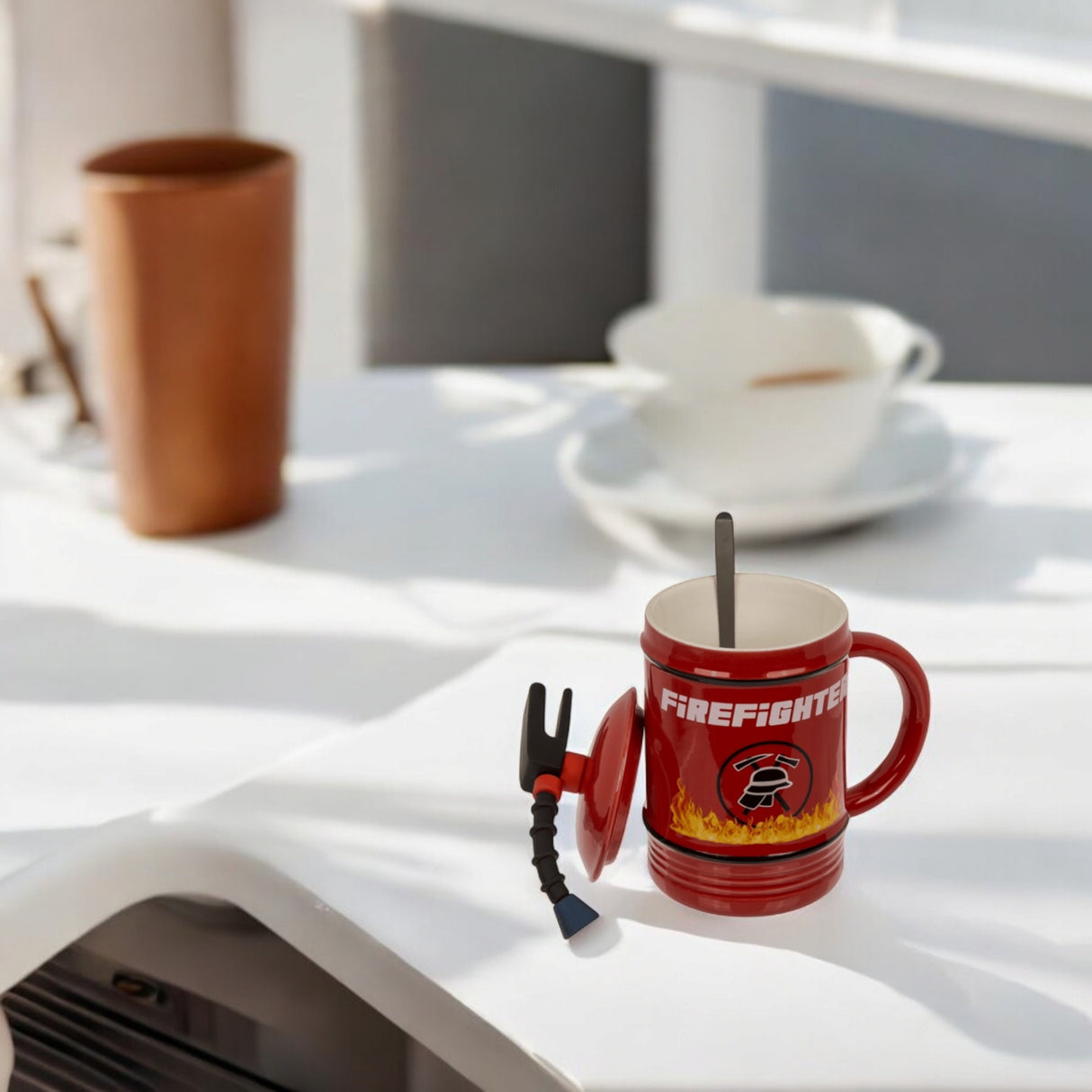 Feuerwehr Tasse mit Deckel und Löffel