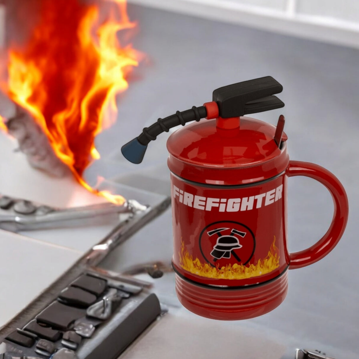 Feuerwehr Tasse mit Deckel und Löffel