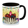 Kaffeebecher mit Geburtstagstorte Motiv und Spruch: Happy Birthday
