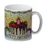 Kaffeebecher mit Geburtstagstorte Motiv und Spruch: Happy Birthday