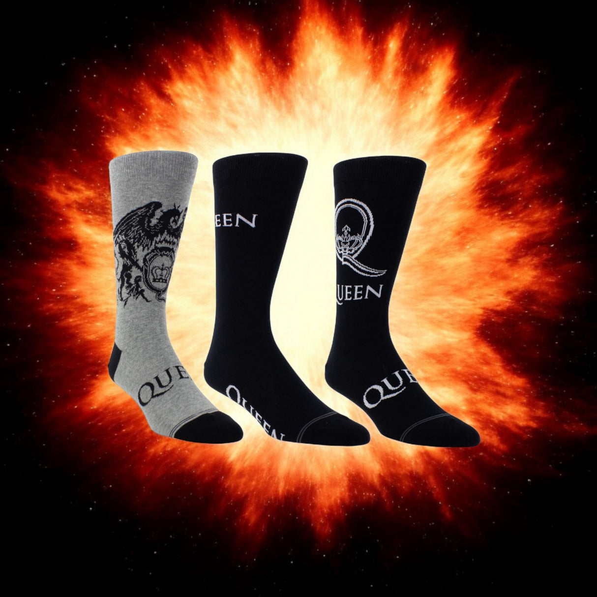 Queen Logo Socken Fanartikel Strümpfe in 40-46 (3 Paar)