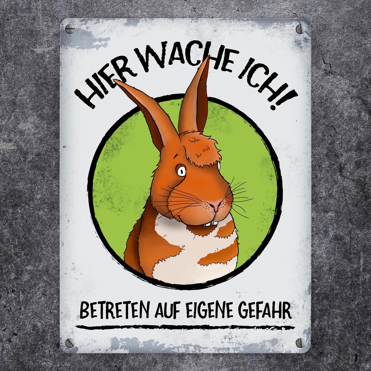 Hier wache ich! Comic Hase Metallschild