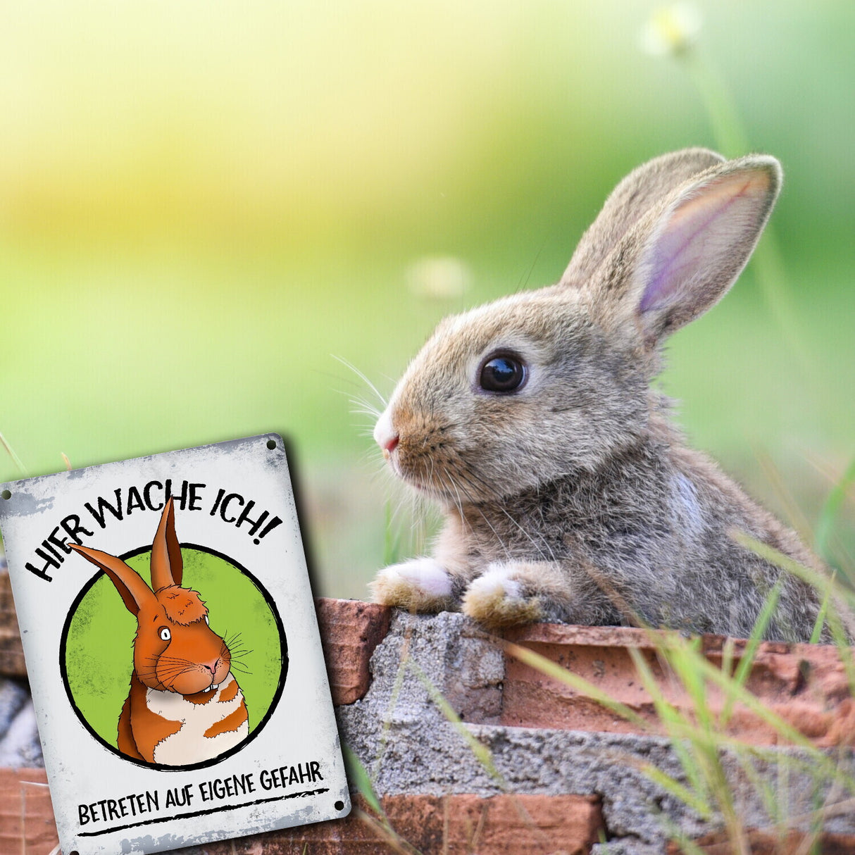 Hier wache ich! Comic Hase Metallschild