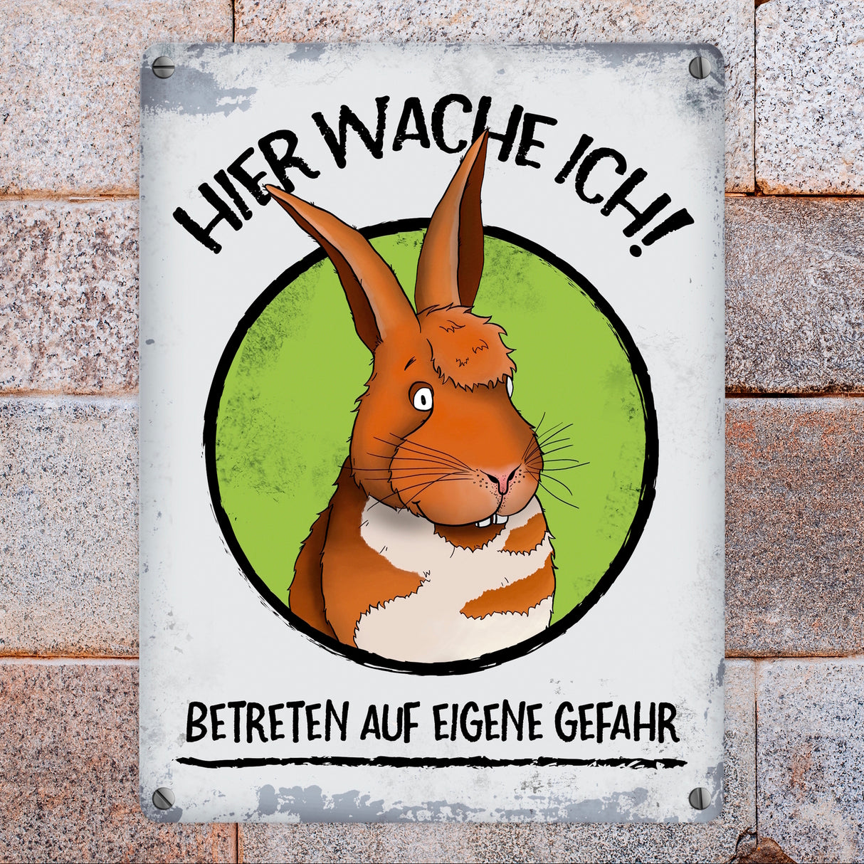Hier wache ich! Comic Hase Metallschild