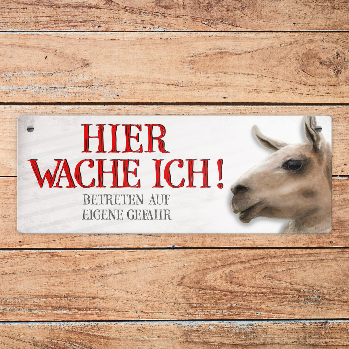 Metallschild mit Lama Motiv und Spruch: Betreten auf eigene Gefahr ...