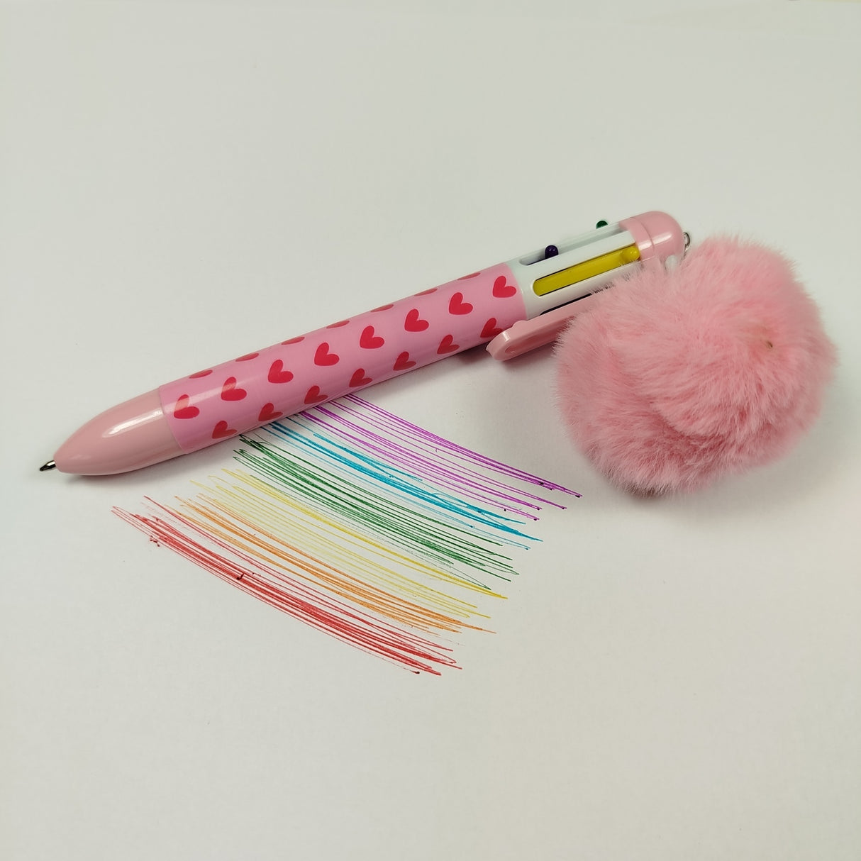 Herzen Kugelschreiber Stift Pom Pom Kuli mit 6-farbigen Minen