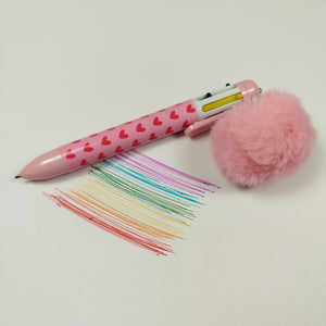 Herzen Kugelschreiber Stift Pom Pom Kuli mit 6-farbigen Minen