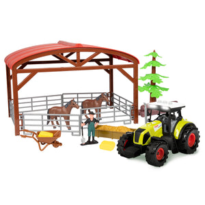 Pferdestall Spielzeug Set mit Traktor - 14tlg