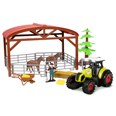 Pferdestall Spielzeug Set mit Traktor - 14tlg