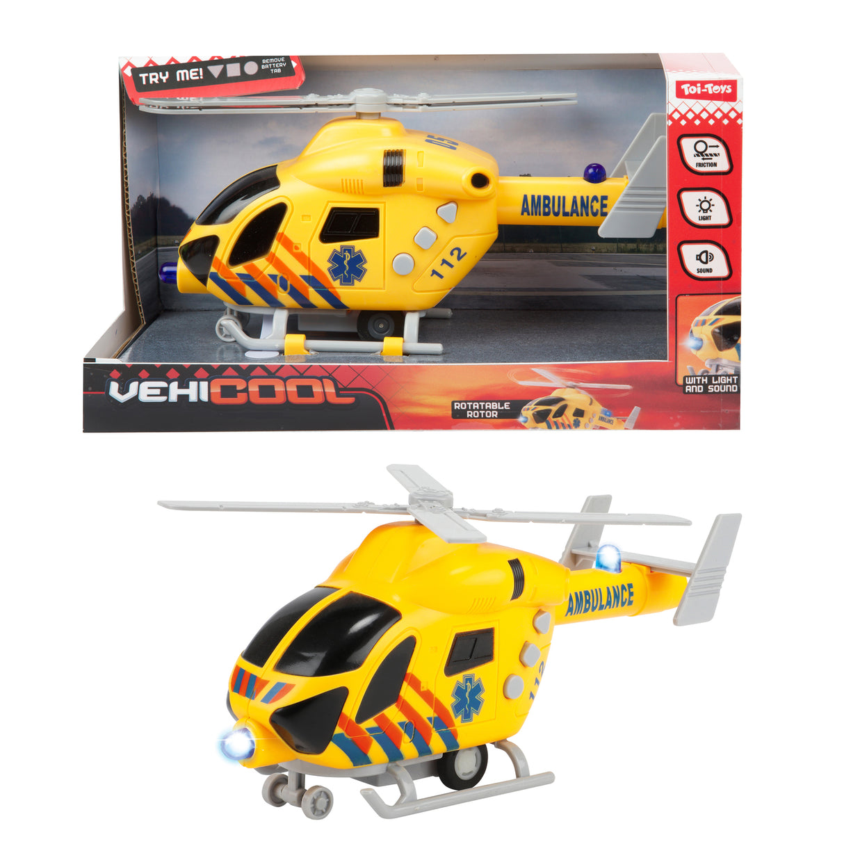 Rettungshubschrauber Modellfahrzeug mit Friktionsmotor, Licht und Ton