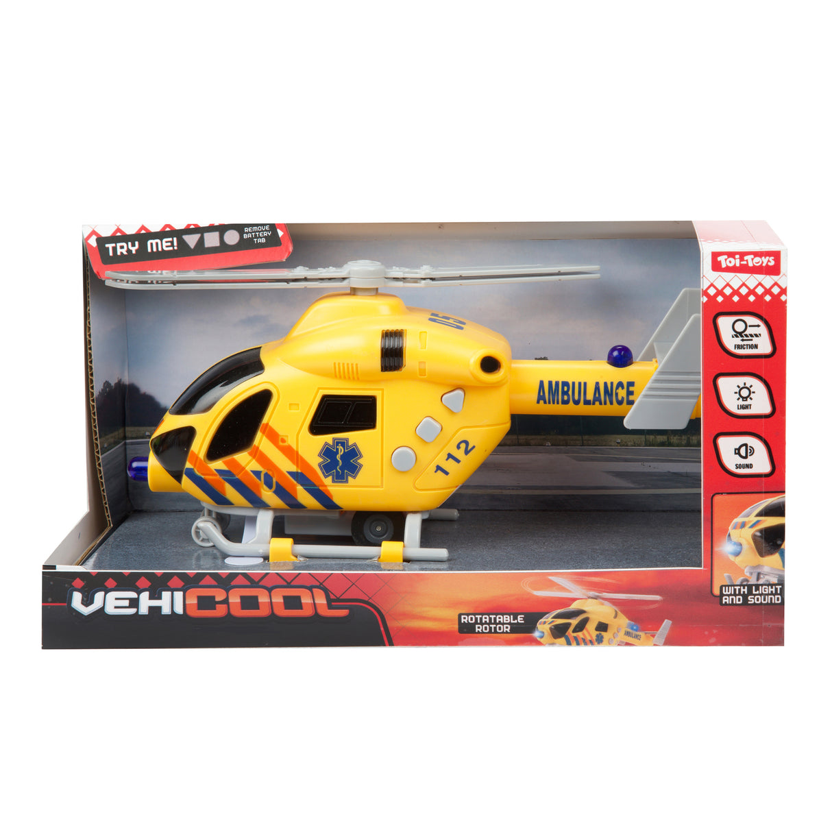 Rettungshubschrauber Modellfahrzeug mit Friktionsmotor, Licht und Ton