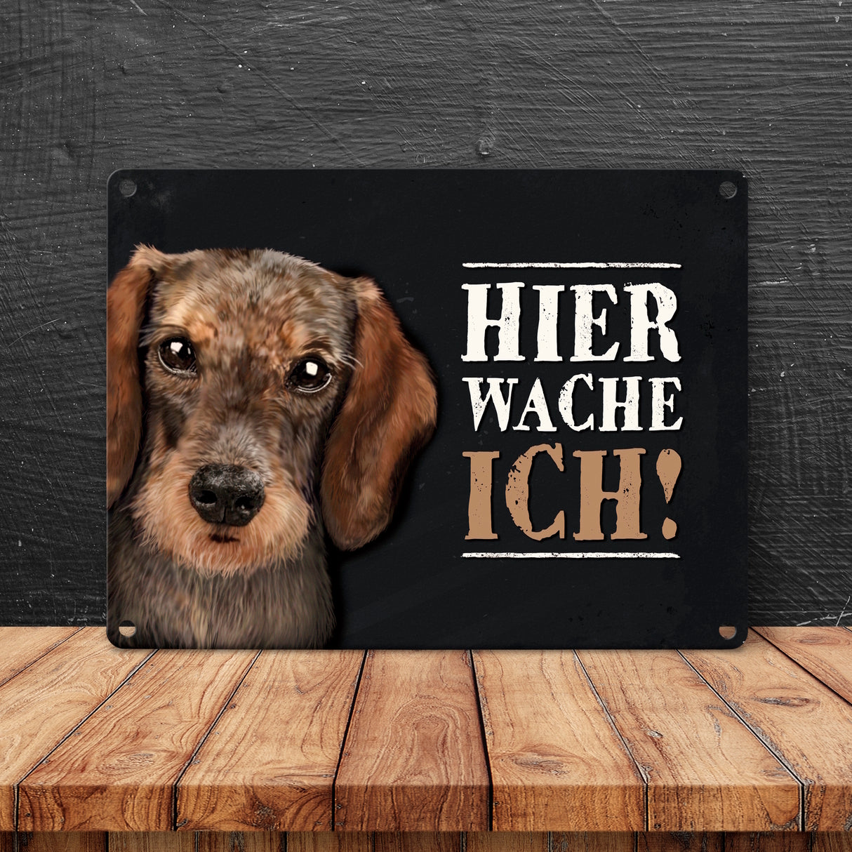 Hier wache ich! Dackel Metallschild