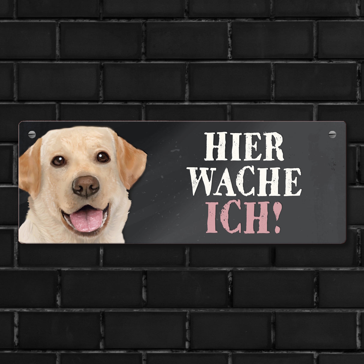 Metallschild mit Labrador Motiv und Spruch: Hier wache ich!