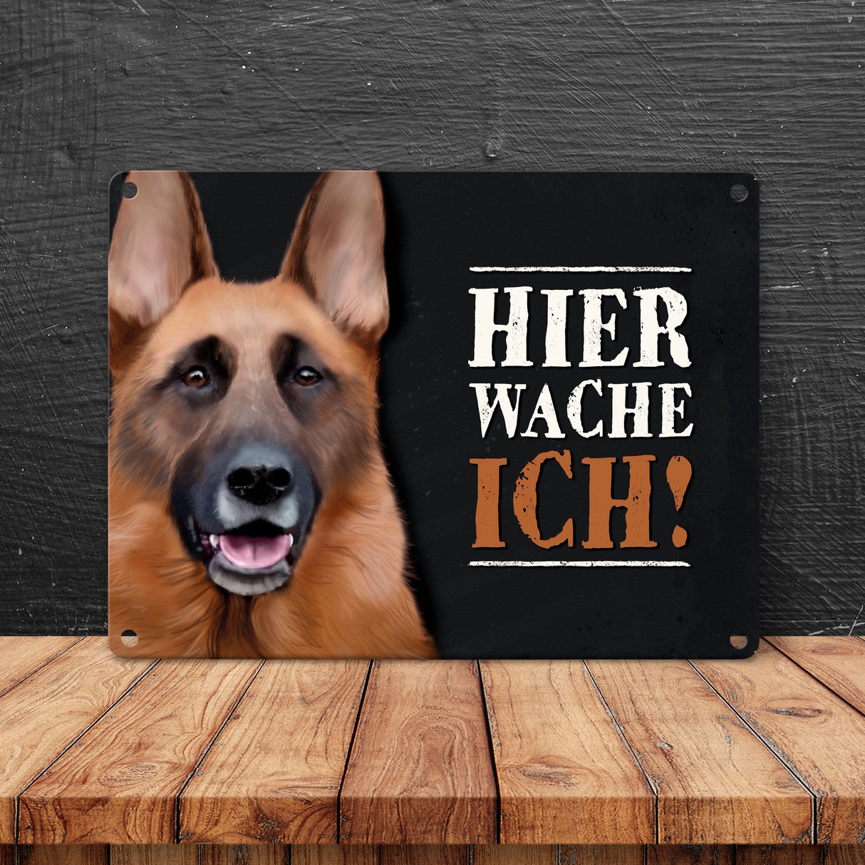 Hier wache ich! Schäferhund Metallschild
