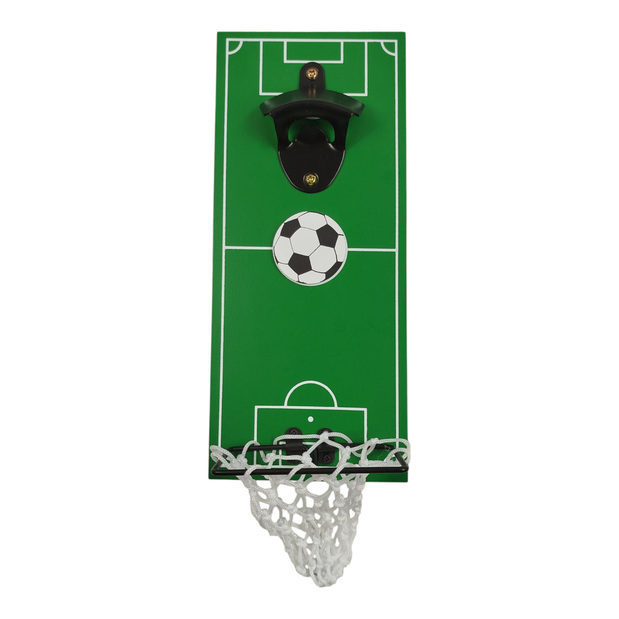 Fußball Flaschenöffner auf Holzbrett