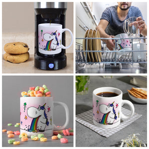 Honeycorns Kaffeebecher mit kotzendem Einhorn und Regenbogen Motiv