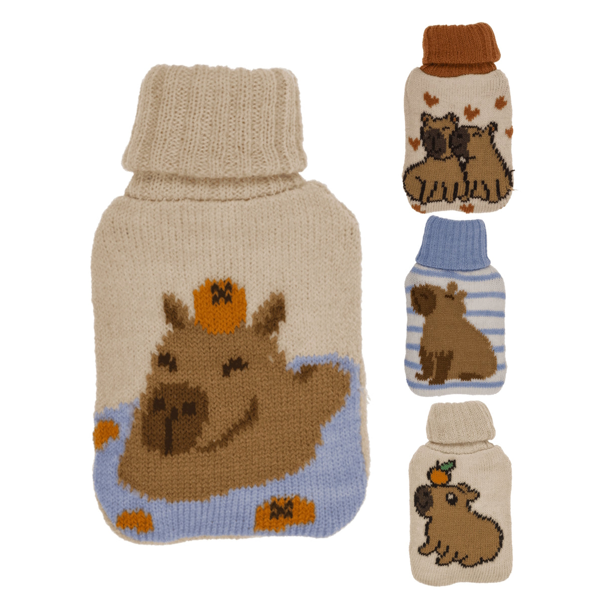 Capybara Handwärmer mit Stricküberzug in zufälliger Variante