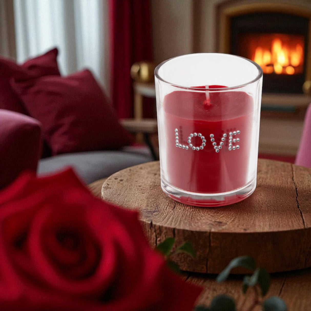 Duftkerze im Glas mit LOVE-Schriftzug