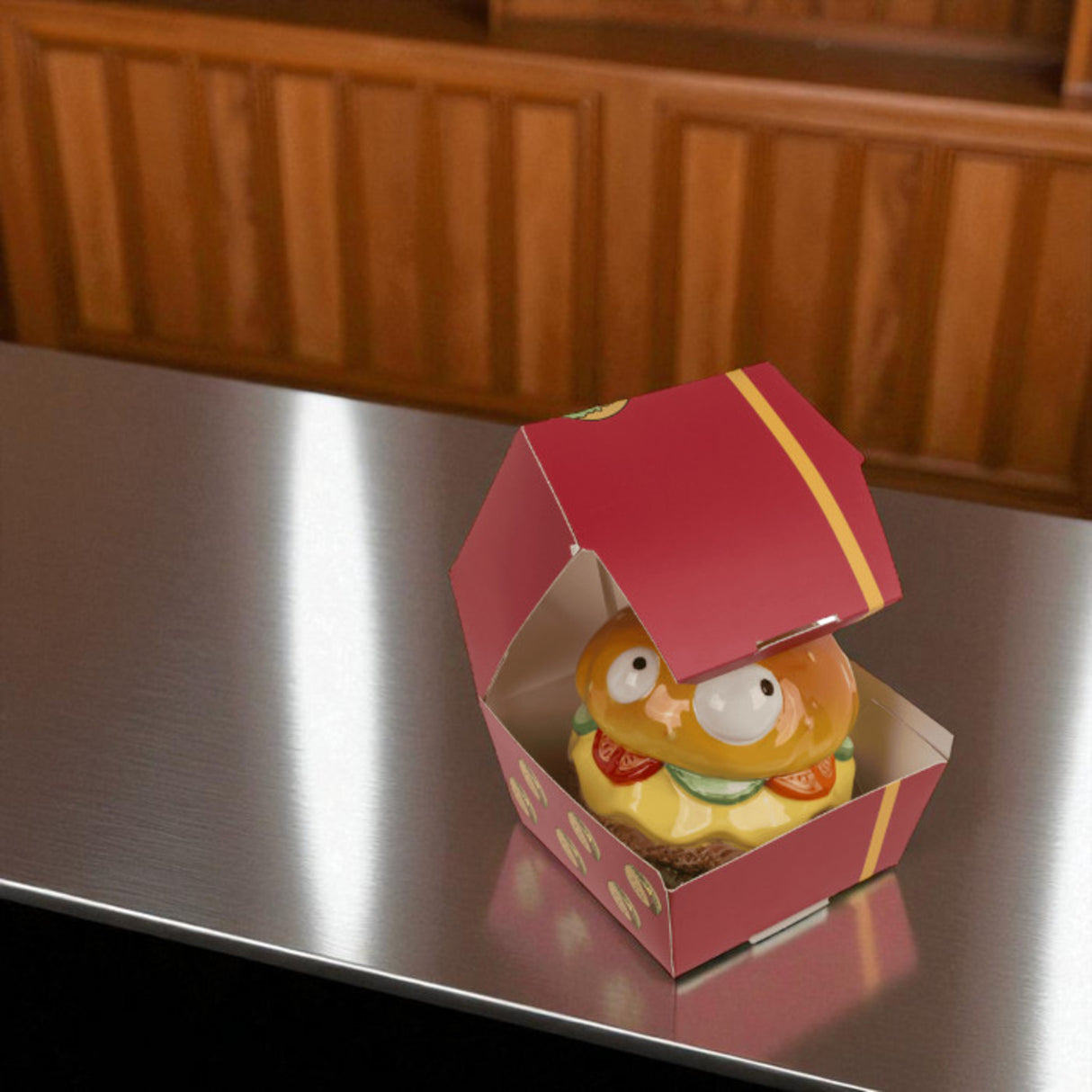 Cheeseburger Spardose in der Burgerschachtel