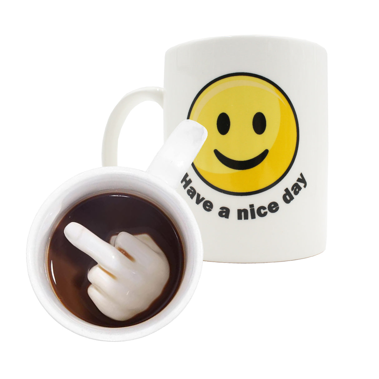 Mittelfinger Kaffeebecher - Have a nice Day mit Überraschung am Boden