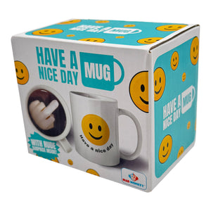 Mittelfinger Kaffeebecher - Have a nice Day mit Überraschung am Boden