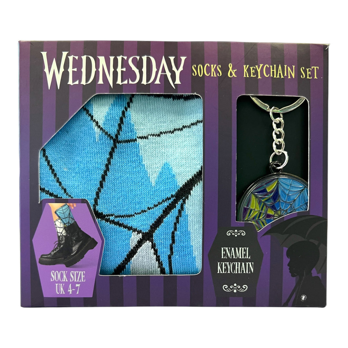Wednesday Addams Socken und Schlüsselanhänger Geschenkset