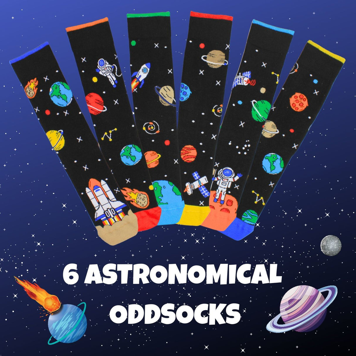 Space Explorer Weltraum Oddsocks Socken in 39-46 im 6er Set
