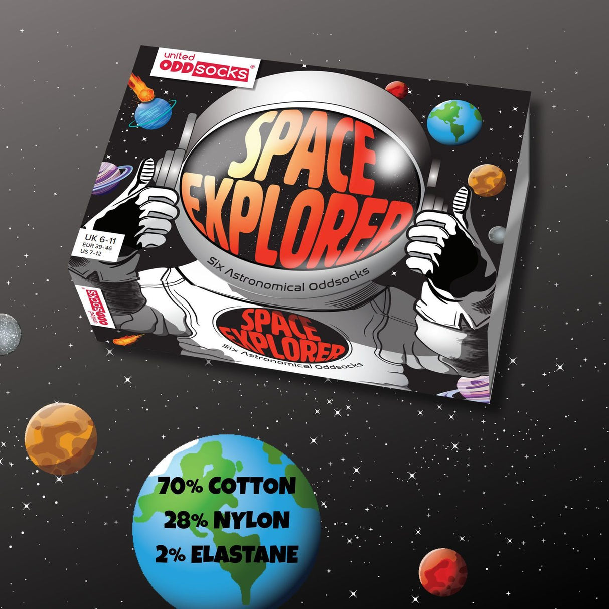 Space Explorer Weltraum Oddsocks Socken in 39-46 im 6er Set