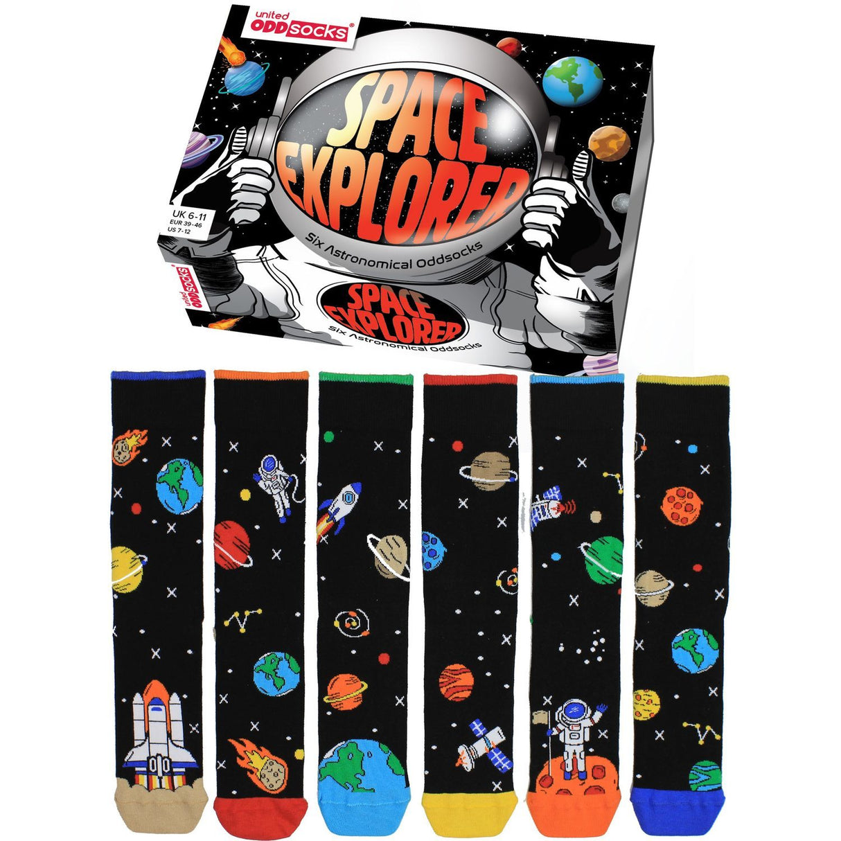 Space Explorer Weltraum Oddsocks Socken in 39-46 im 6er Set