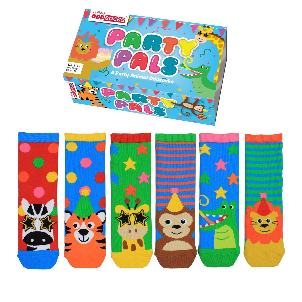 Party Pals Tiere Oddsocks Socken in 27-30 im 6er Set