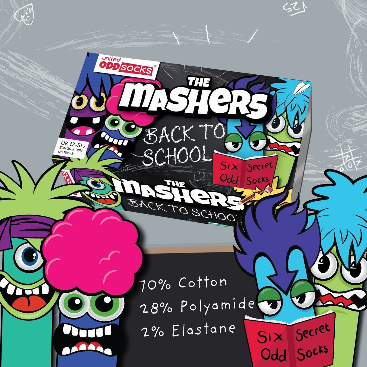 The Mashers Back to School Oddsocks Socken in 30,5-38,5 im 6er Set