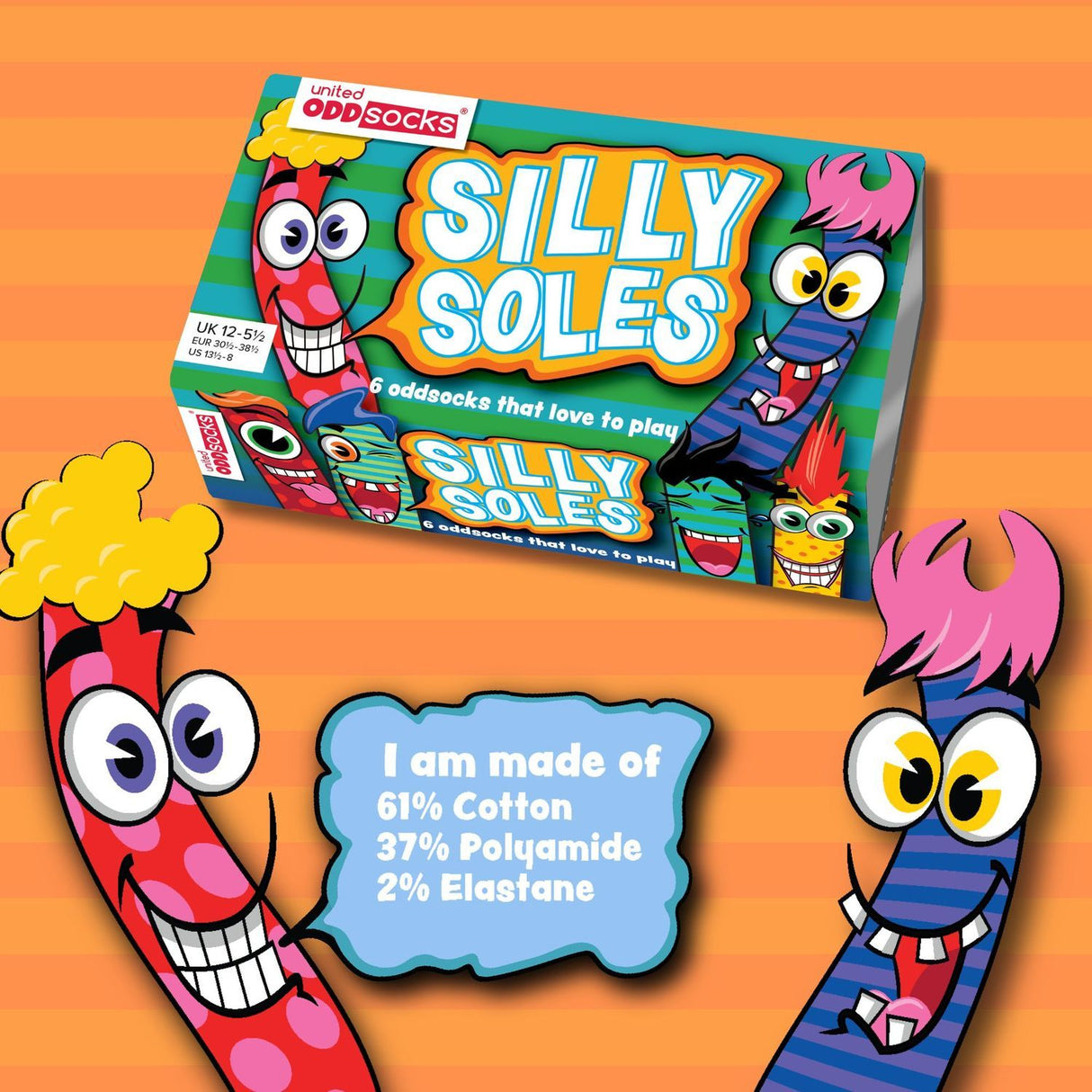 Verrückte Grimassen Silly Soles Oddsocks Socken in 30,5-38,5 im 6er Set