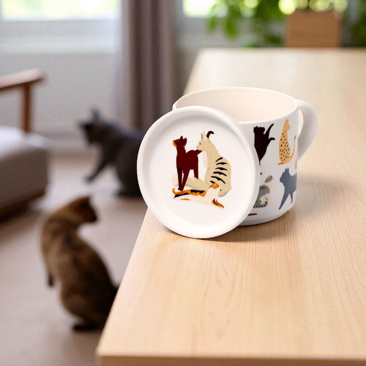 Feline Fine Katzen Kaffeebecher & Untersetzer Set