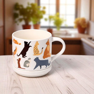 Feline Fine Katzen Kaffeebecher & Untersetzer Set
