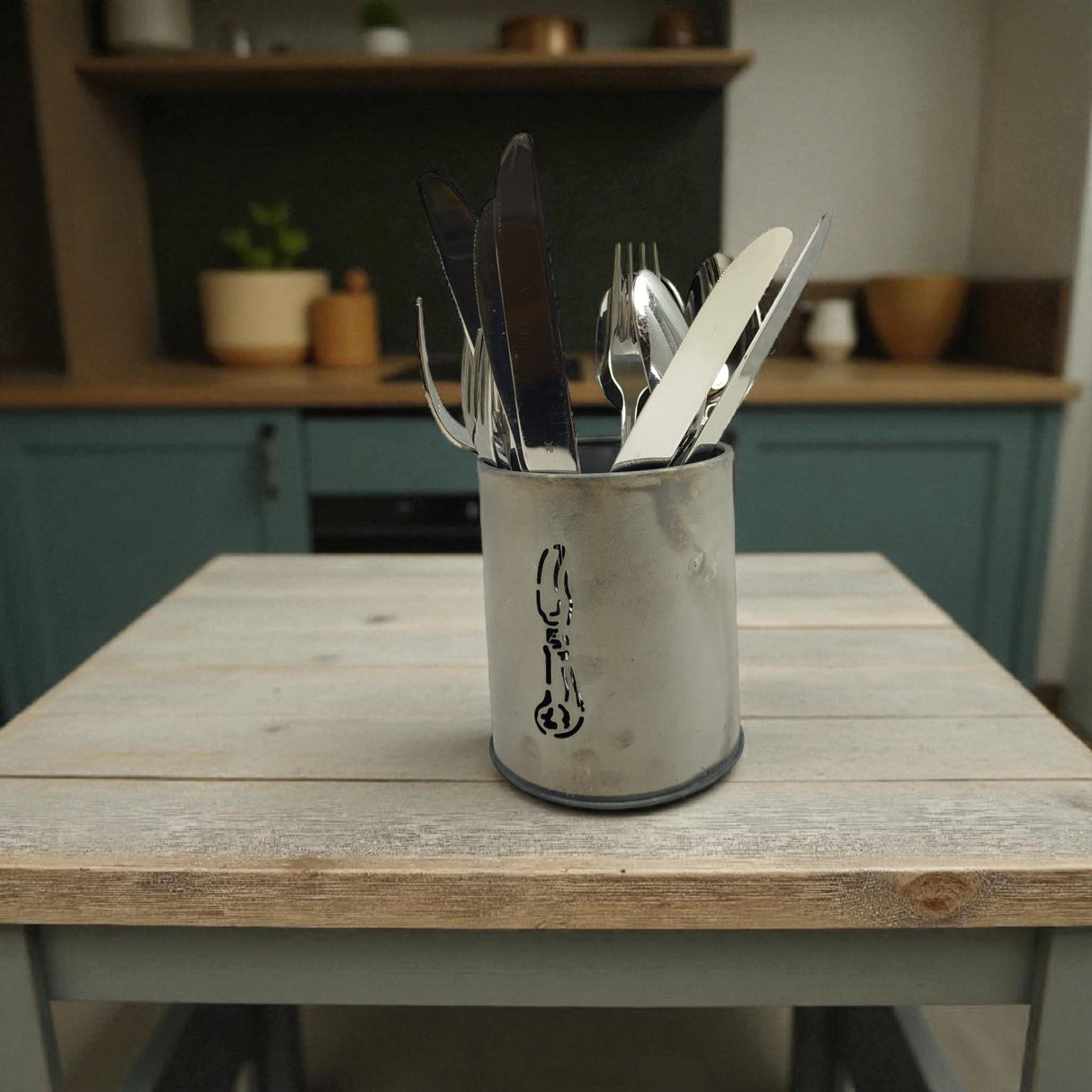 Besteckkorb im Tassen Look aus Zink mit drei Fächern