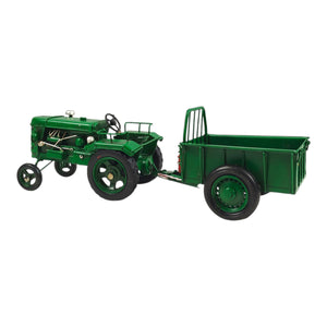 Traktor mit Anhänger Dekoartikel aus Metall in grün