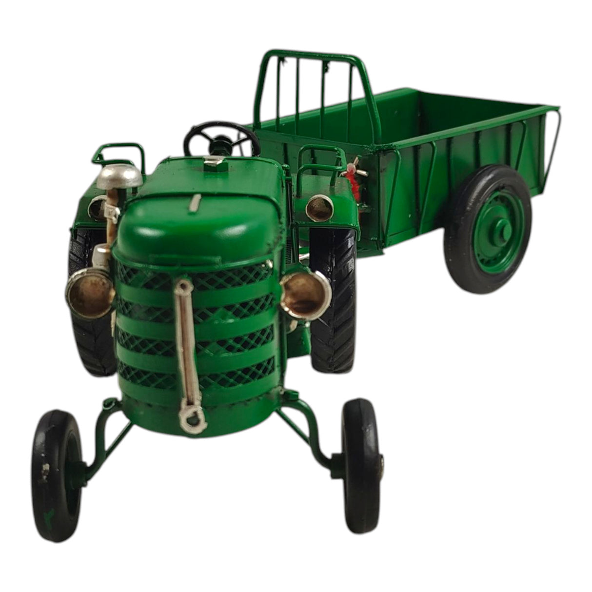 Traktor mit Anhänger Dekoartikel aus Metall in grün