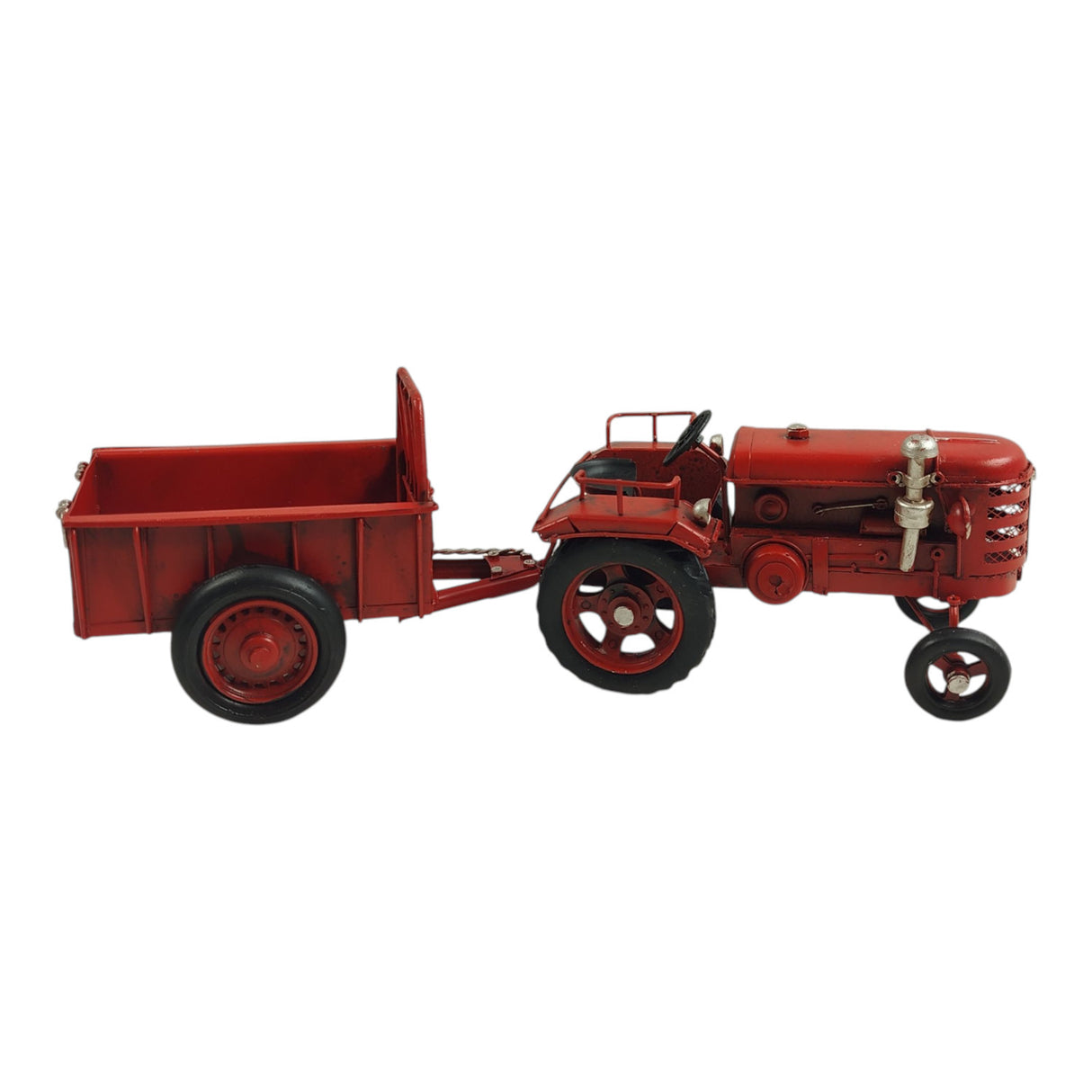 Traktor mit Anhänger Dekoartikel aus Metall in rot