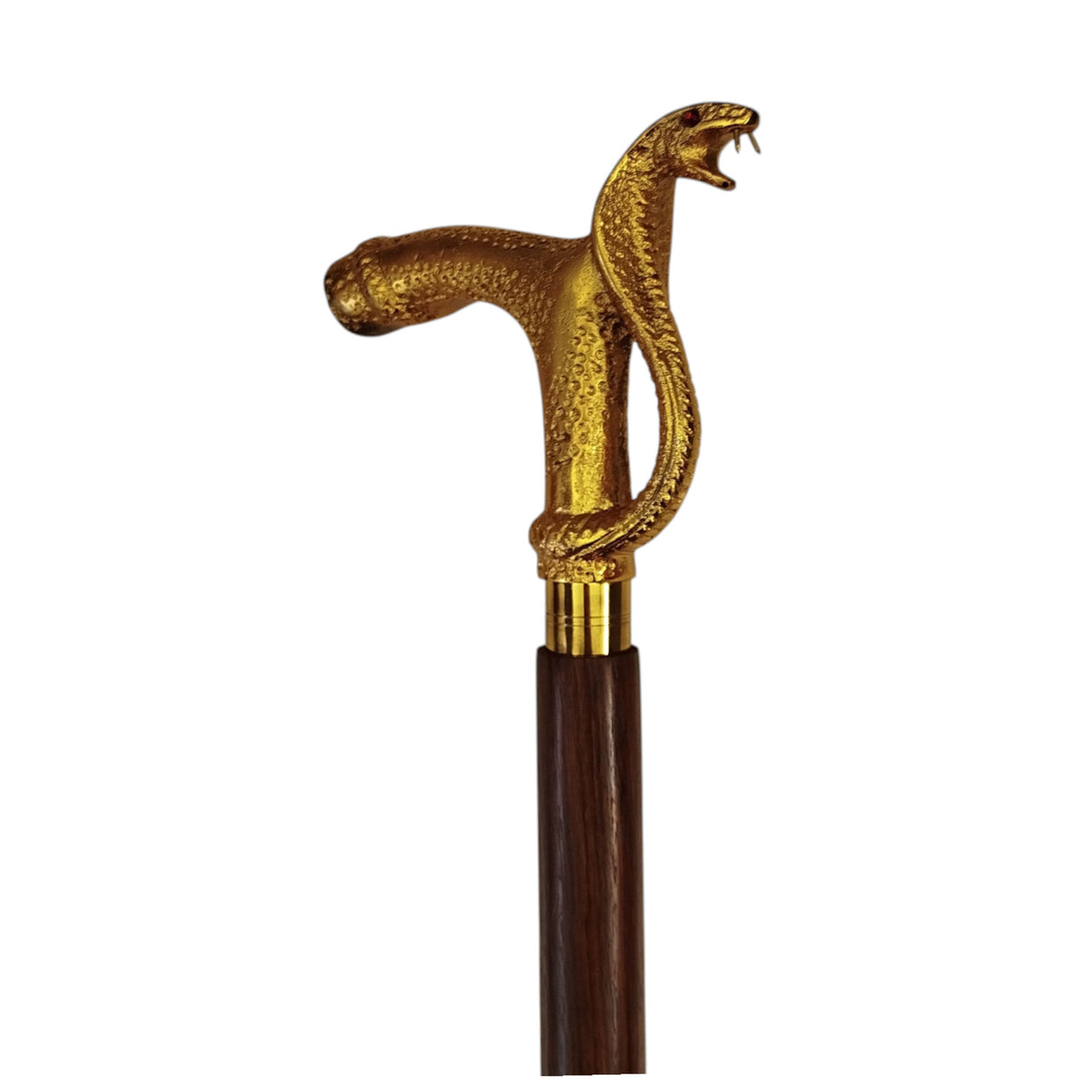 Schlange Spazierstock aus Holz mit goldenem Griff aus Metall