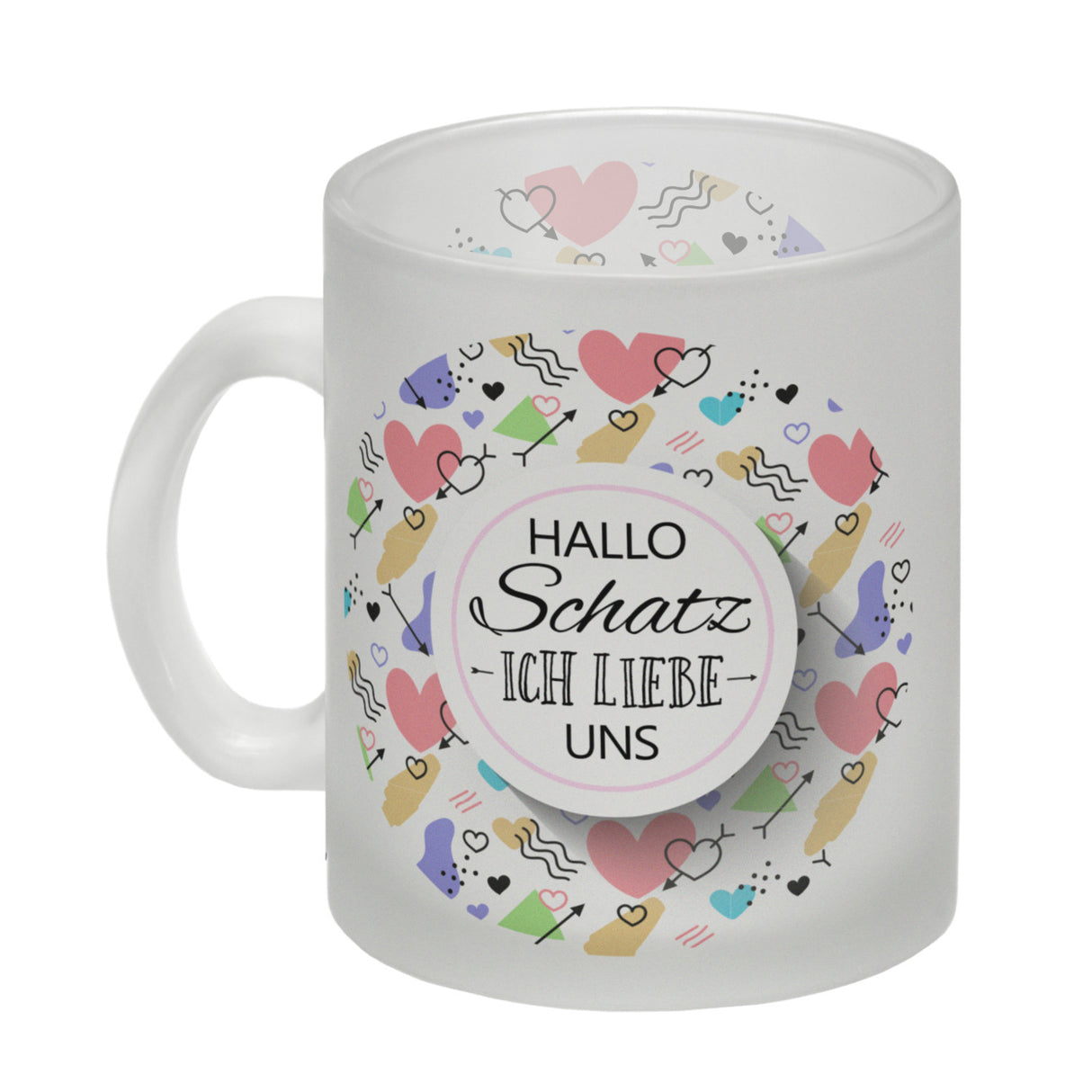Kaffeebecher mit Spruch: Hallo Schatz ich liebe uns