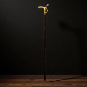 Schlange Spazierstock aus Holz mit goldenem Griff aus Metall