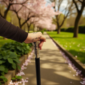 Artdeco-Stil Spazierstock aus Holz mit silbernem Griff aus Metall