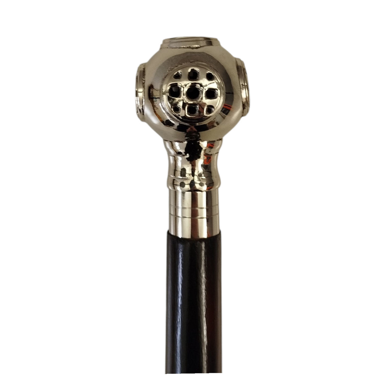 Taucherhelm Spazierstock aus Holz mit silbernem Griff aus Metall