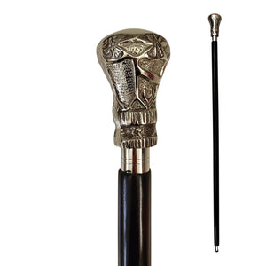 Ornament Spazierstock aus Holz mit silbernem Griff aus Metall