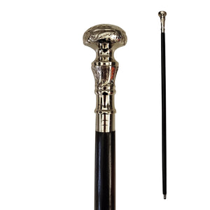 Floraler Spazierstock aus Holz mit silbernem Griff aus Metall